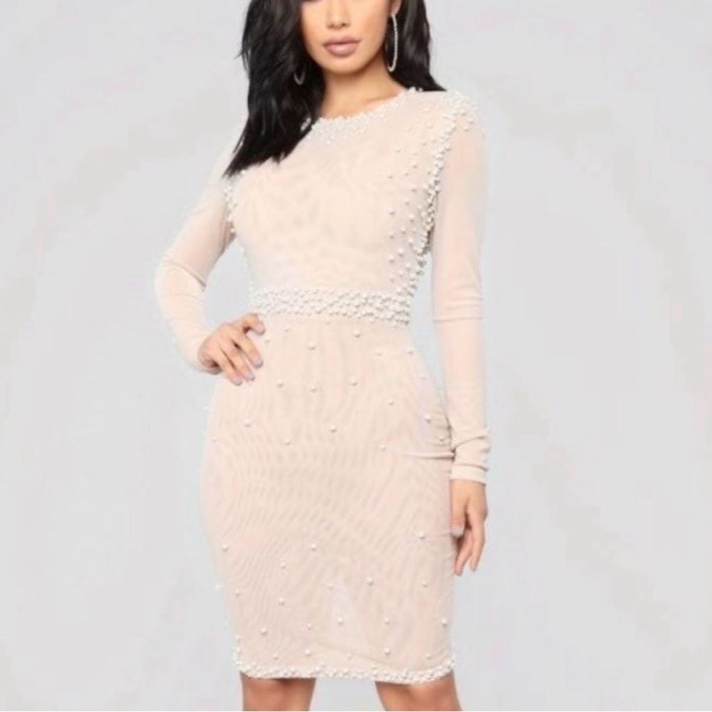 Elegant Cream Long Sleeve Dress